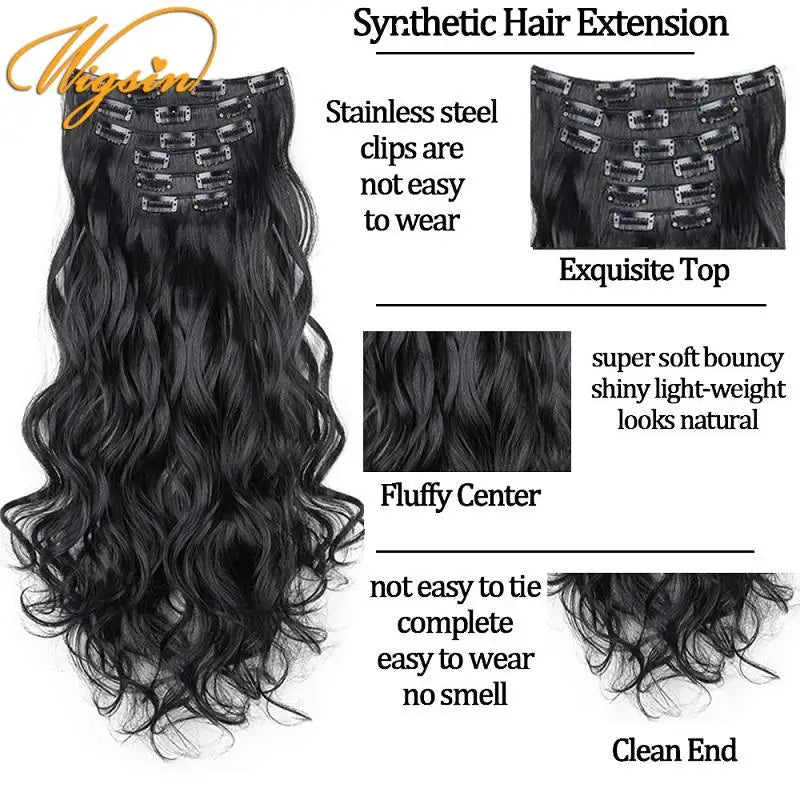 24 Inch Long Curly Clip-In Hair Extensions - Synthetic Heat Resistant, Black/Brown Ombre