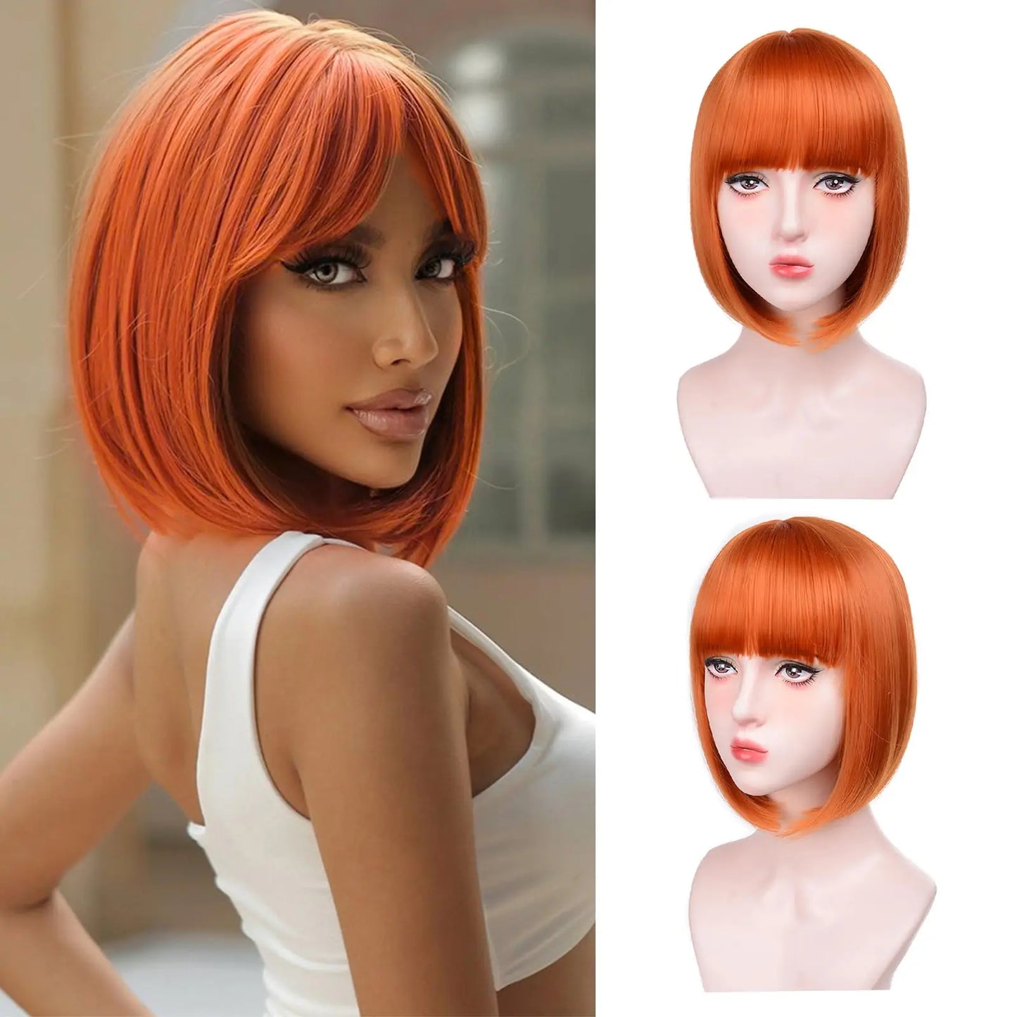 Short bob hairstyle, wine red synthetic wig, Halloween party cosplay wig, daily high-temperature hair accessory wig set