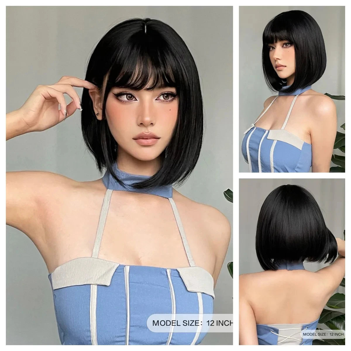 Short bob hairstyle, wine red synthetic wig, Halloween party cosplay wig, daily high-temperature hair accessory wig set