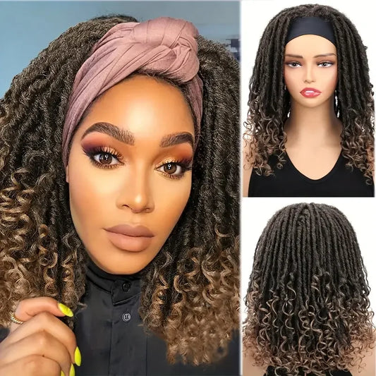 Short Dreadlock Curly Headband Wig For Women Synthetic Soft Goddess Faux Locs Head band Wigs Ombre Synthetic Braiding Hair Wigs