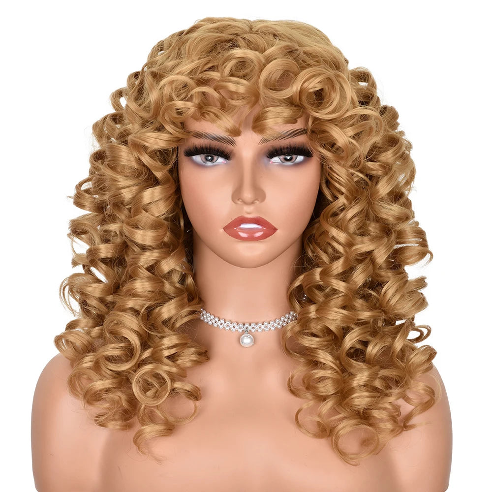 Red Ginger Wig for Women Long Curly Wave Wigs with Bangs Copper Synthetic Wig Natural Cosplay Party Heat Resistant Hair Hihoo