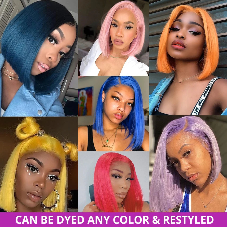 13x6 HD Lace Frontal Short Bob Wig Bone Straight Glueless Pre Cut 7x5 Closure Wig Ready to Wear 100% Human Hair Wig Preplucked