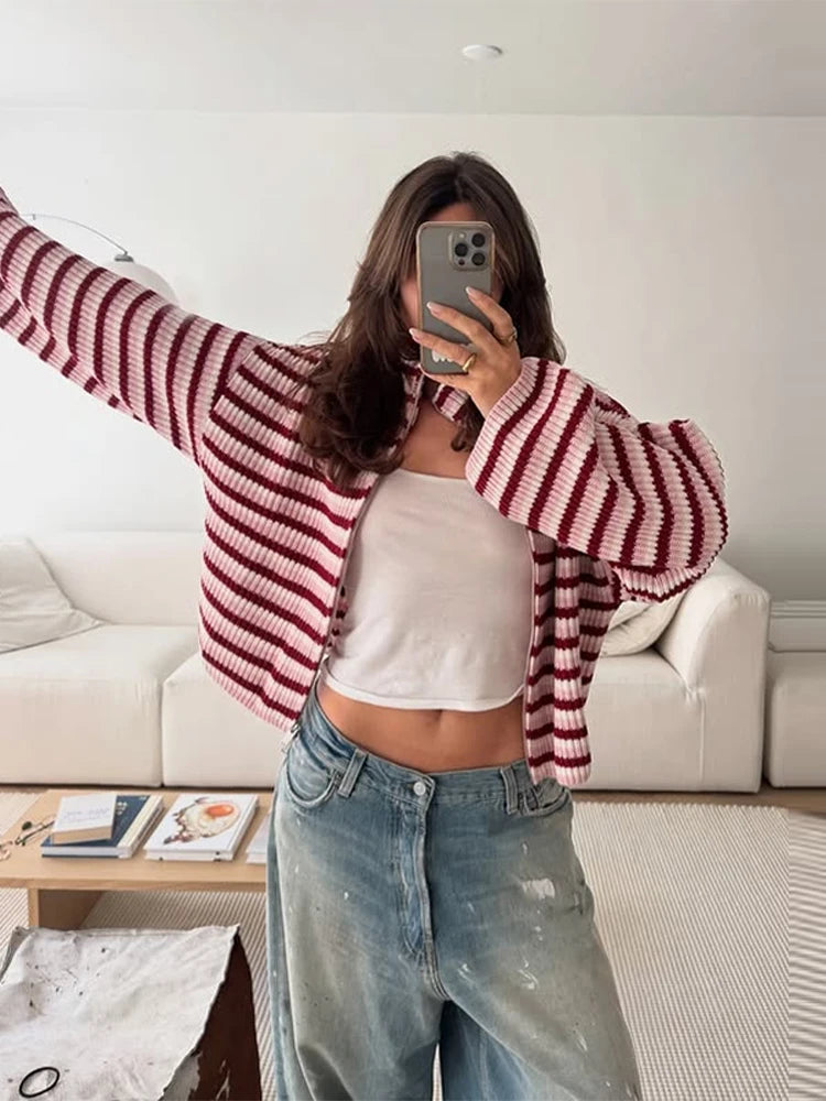 Women's Sweater Knitwear Striped Pullover Pulls Femmes Color Block Blouse O-neck Long Sleeve Loose Knit Sweater 2026 Spring Wear