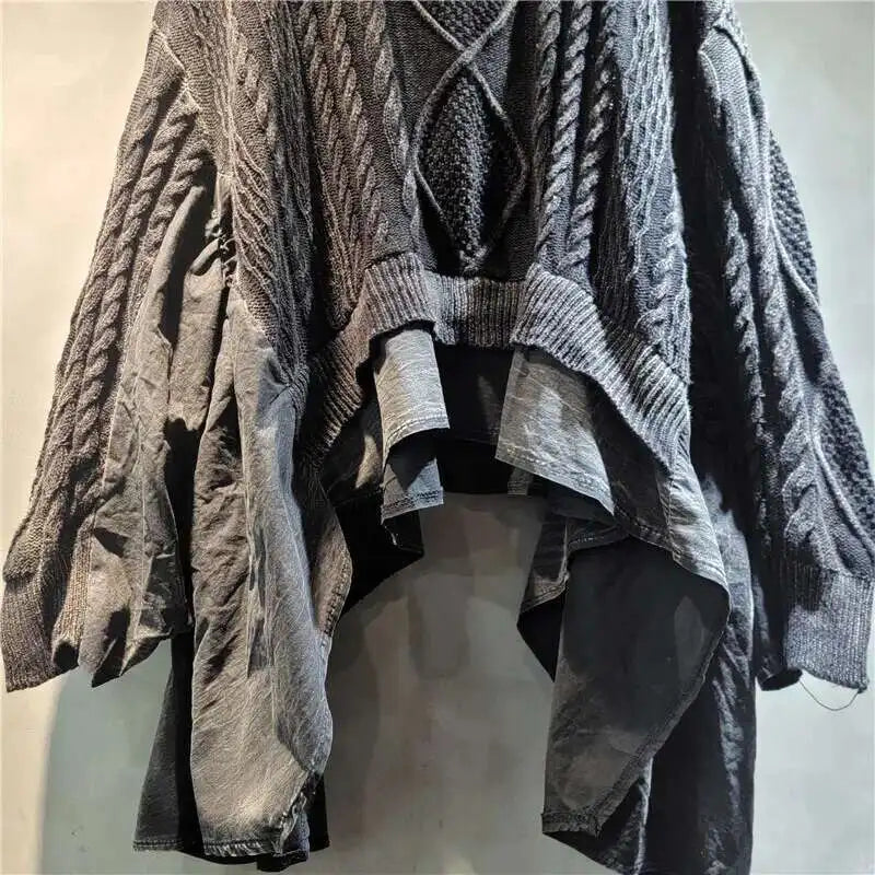 DEAT 2024 Autumn New Fashion Women's Twists Knitting Spliced Sweater Loose Bat Sleeve V-neck Long Pullovers Female 33A1448