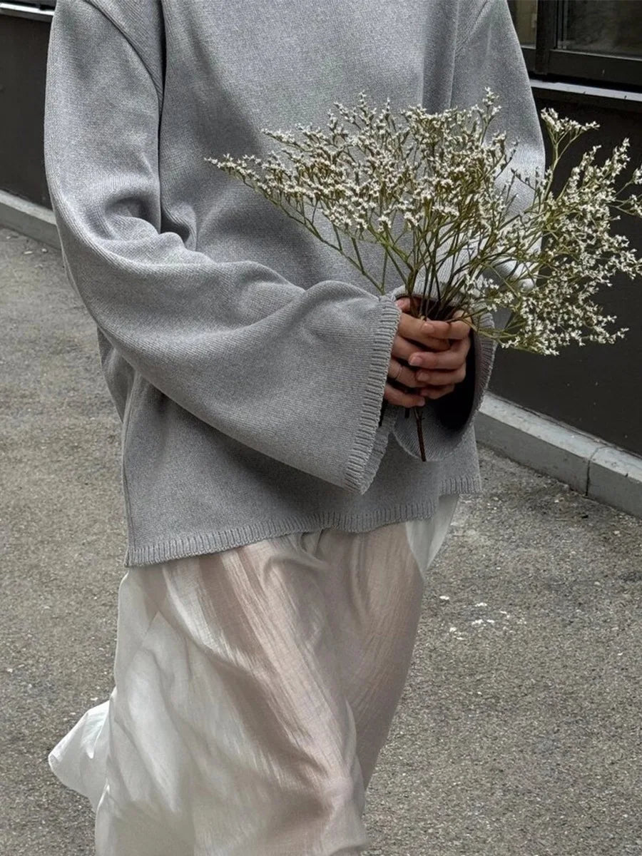 Tossy Female Backless Loose Knitwear Sweater Solid Casual Elegant Long Sleeve Patchwork Commute Clothes Women's Knit Pullover