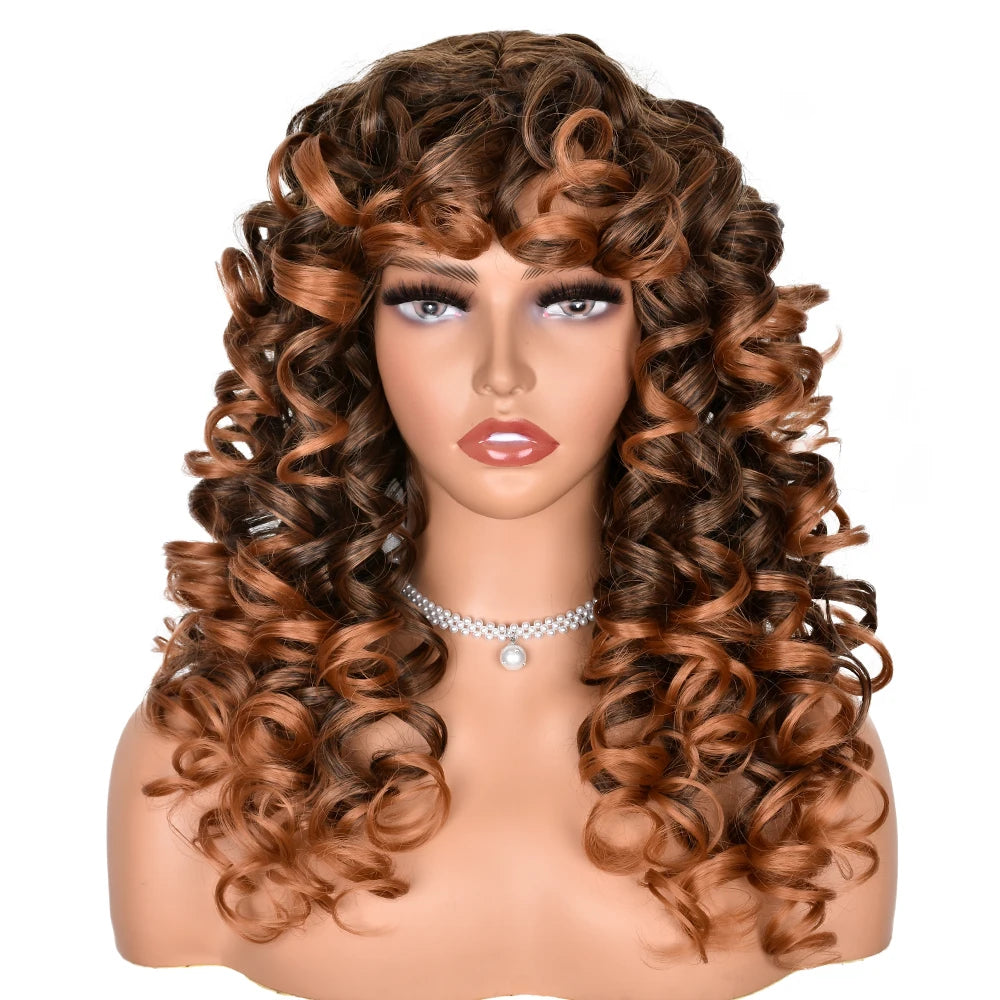 Red Ginger Wig for Women Long Curly Wave Wigs with Bangs Copper Synthetic Wig Natural Cosplay Party Heat Resistant Hair Hihoo