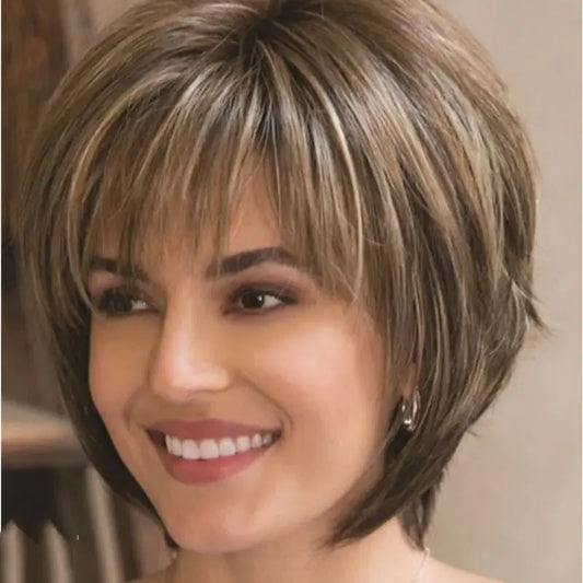 Women Synthetic Hair Wigs Short Curly Short Brown Bob Wigs for Women Mixed Blonde Synthetic Natural Hair Wig
