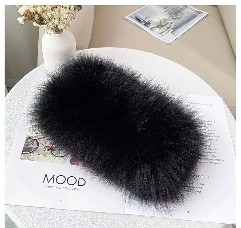 MS.MinShu-Hand Made Knitted Elastic Headband for Women, Genuine Fox Fur, Head Warmer, Neck Ring, Winter