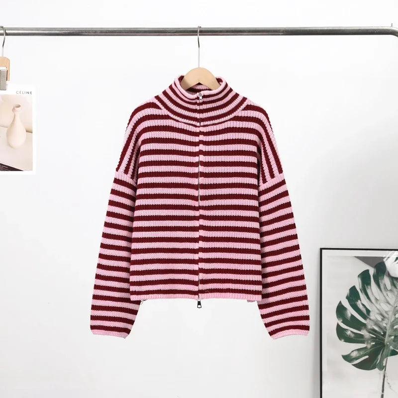 Women's Sweater Knitwear Striped Pullover Pulls Femmes Color Block Blouse O-neck Long Sleeve Loose Knit Sweater 2026 Spring Wear