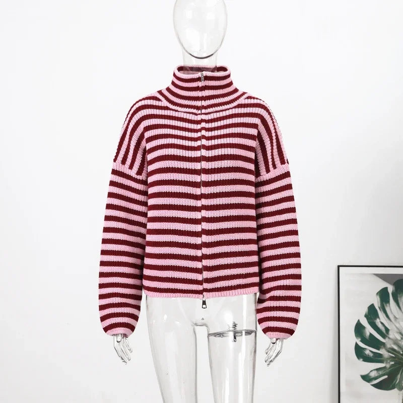 Women's Sweater Knitwear Striped Pullover Pulls Femmes Color Block Blouse O-neck Long Sleeve Loose Knit Sweater 2026 Spring Wear