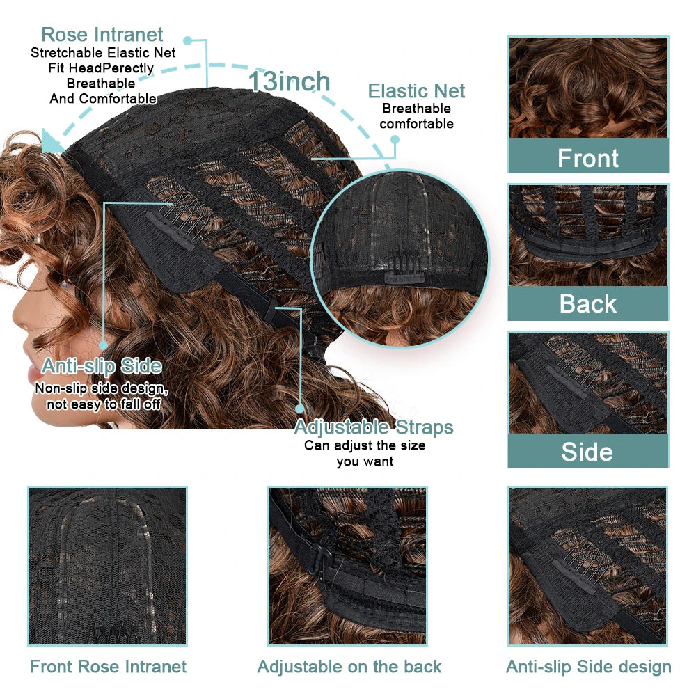 Red Ginger Wig for Women Long Curly Wave Wigs with Bangs Copper Synthetic Wig Natural Cosplay Party Heat Resistant Hair Hihoo