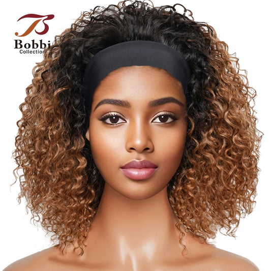 220% Density Glueless Human Hair Wigs for Women Short Curly Headband Wig Ombre 1B 30 Jerry Curly Wear Go Wig Ginger Brown Bobbi