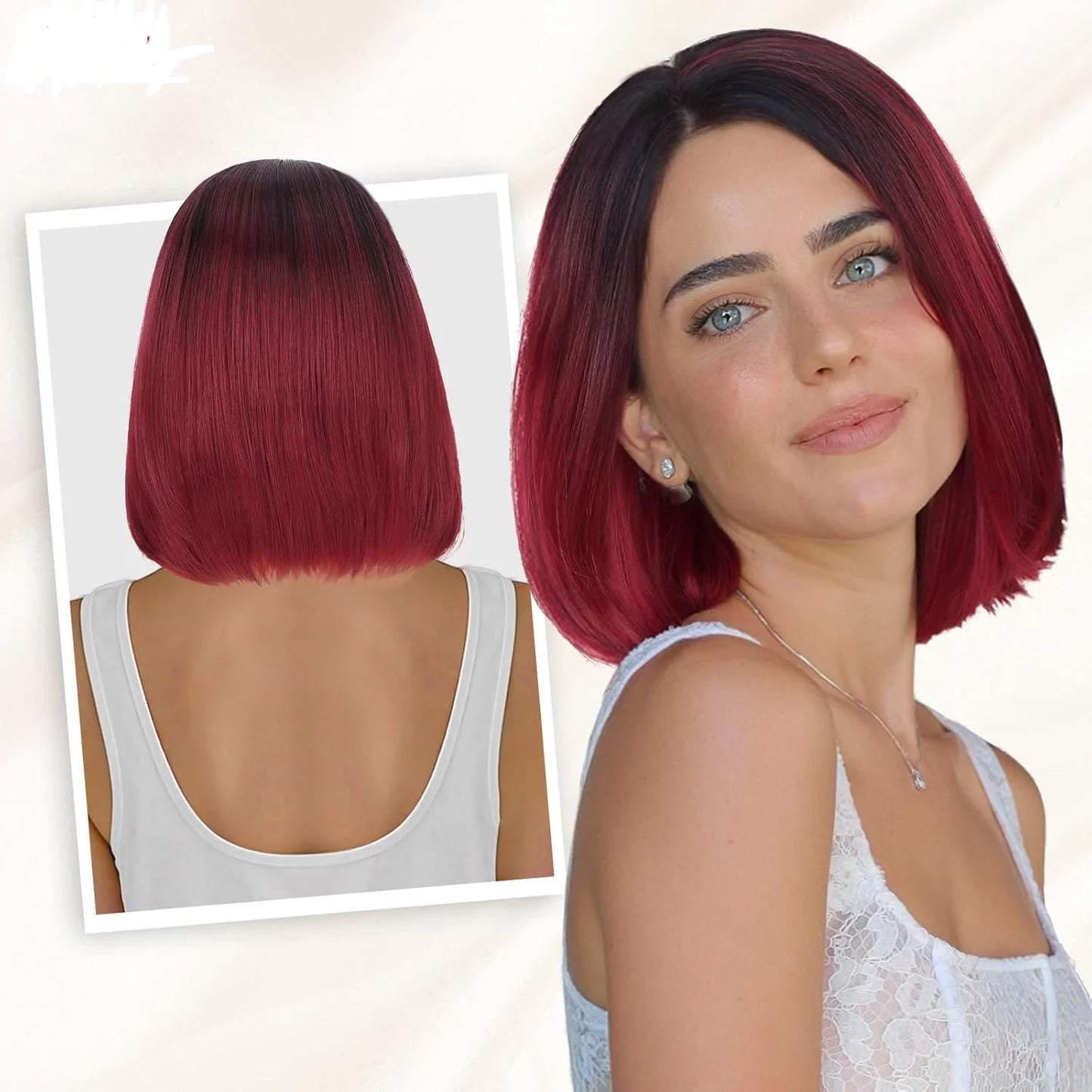 Red Black Ombre Short Bob Glueless Synthetic Wig - Dramatic Highlights