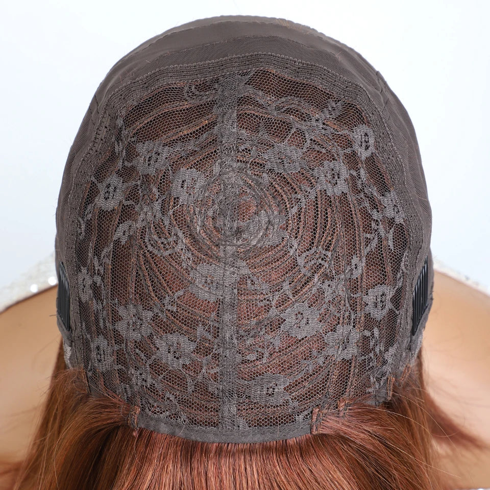 Lekker Glueless Short Brown Wolf Cut Straight Bob Human Hair Wigs With Bangs For Women Brazilian Remy Hair Ready to Wear Bob Wig