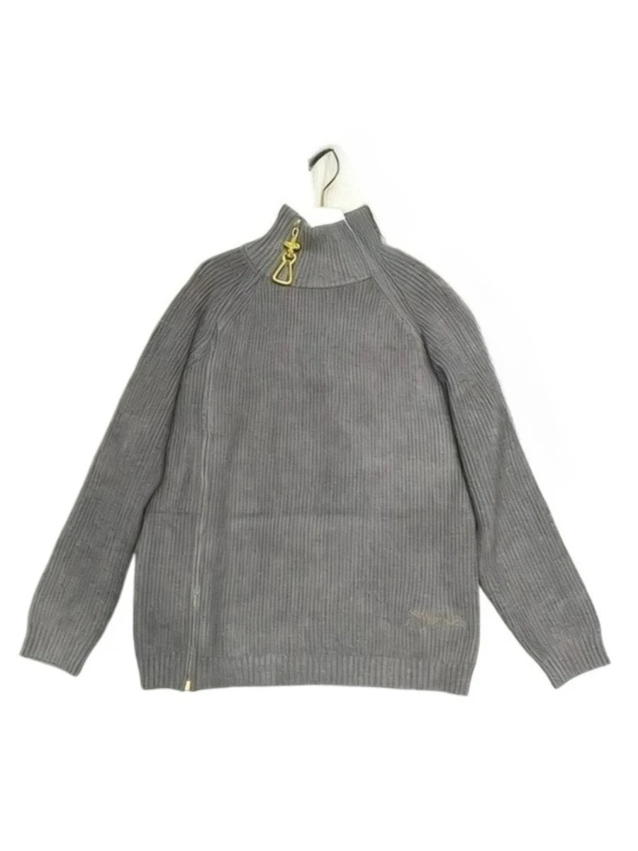 TWOTWINSTYLE Solid Loose Spliced Zipper Casual Sweaters for Women High Neck Long Sleeves Patchwork Embroidery Sweater Female New