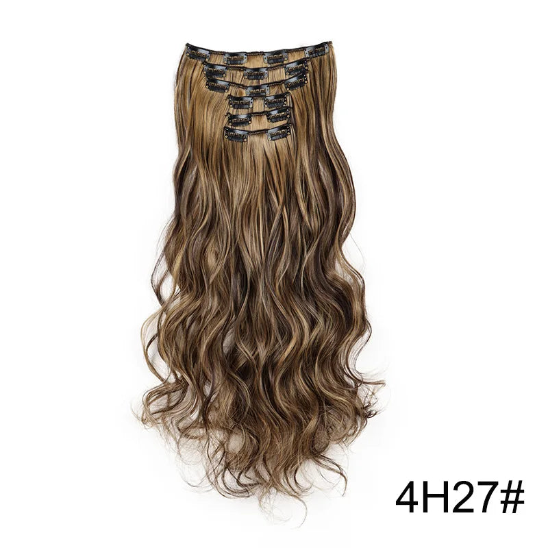 24 Inch Long Curly Clip-In Hair Extensions - Synthetic Heat Resistant, Black/Brown Ombre