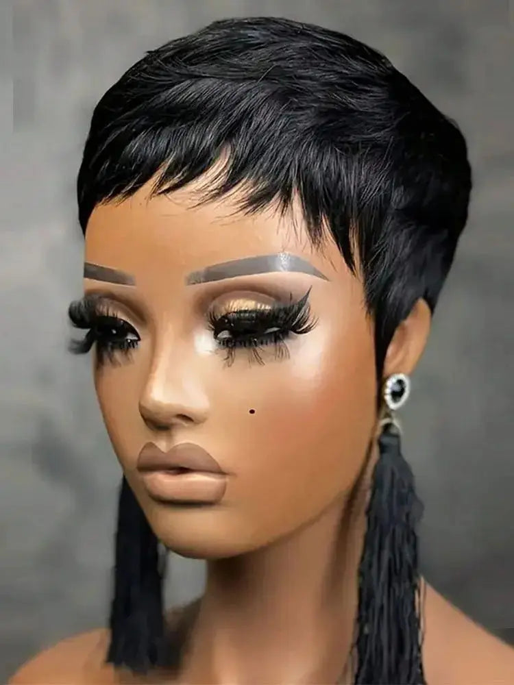 Boy Cut Short Human Hair Wigs for Women Short Pixie Cut Wigs Human Hair Natural Black Layered Cut Cheap duby Machine Made Wigs