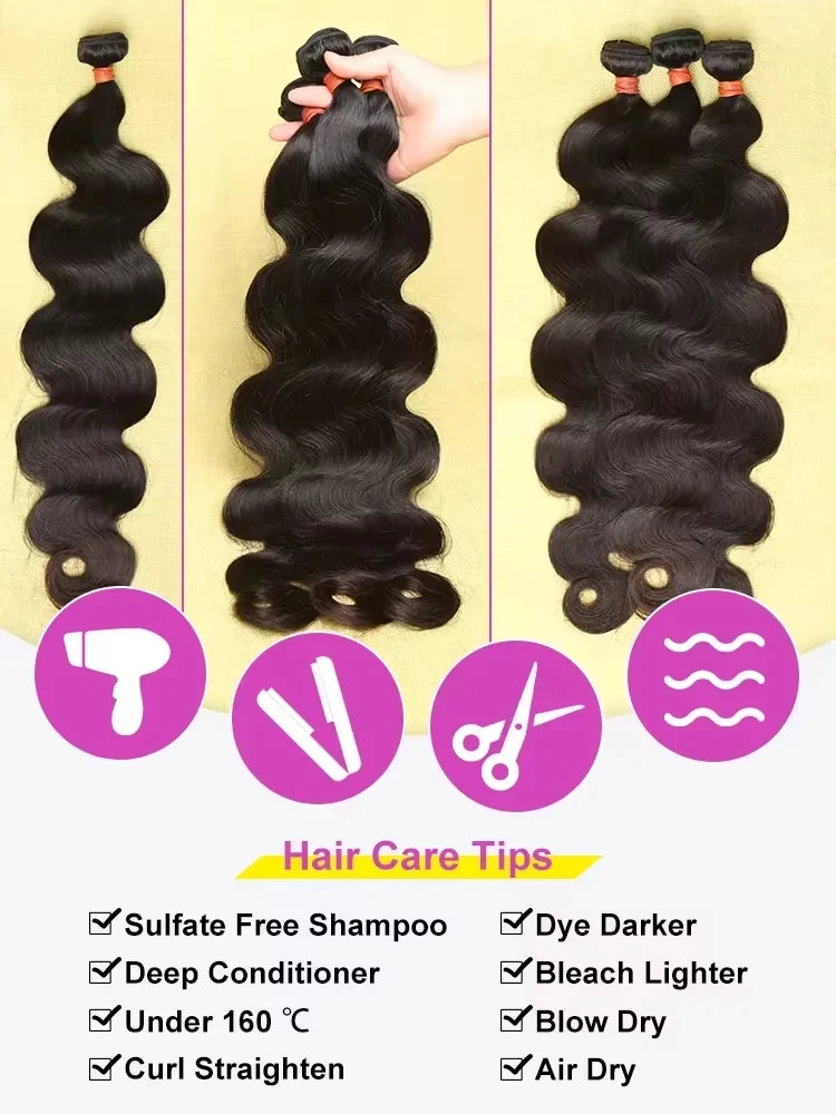 Body Wave 100% Unprocessed Human Hair 3 Bundles Brazilian Remy Virgin Natural Water Weave Bundle Extensions Tissage For Women