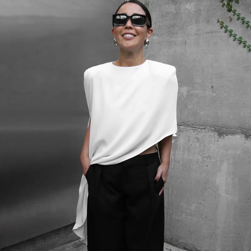 Tossy Fashion White Satin Tank Top For Women Short Sleeve Loose Solid Elegant Commute Autumn 2025 Clothes Female Tanks Tee Top