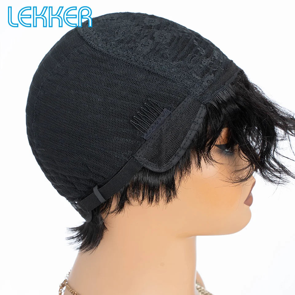 Lekker Short Pixie Cut Bob 100% Human Hair Wigs For Women Brazilian Remy Hair Natural black Full Machine Made Daily Straight Wig