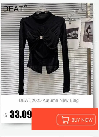 DEAT 2025 Early Autumn New Half High Neck Pin Hole Sweater For Women Fashion Irregular Niche Design Long Knit Pullover 11A06148