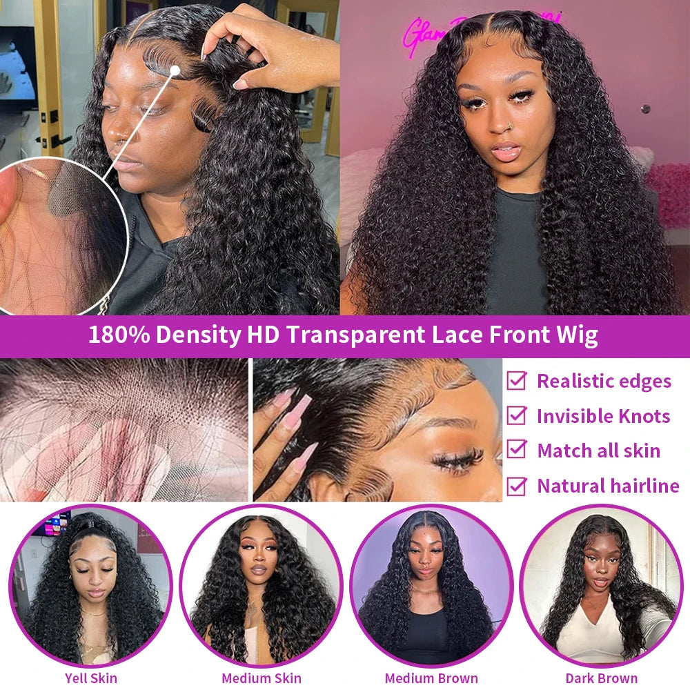 Transparent 250% Density Water Culry 360 Full Lace Frontal Wig Human Hair 40Inch Deep Wave 13x4 13x6 Hd Lace Front Wig For Women