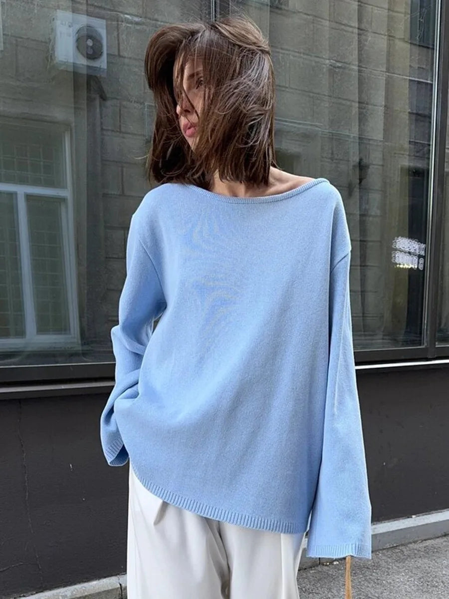 Tossy Female Backless Loose Knitwear Sweater Solid Casual Elegant Long Sleeve Patchwork Commute Clothes Women's Knit Pullover