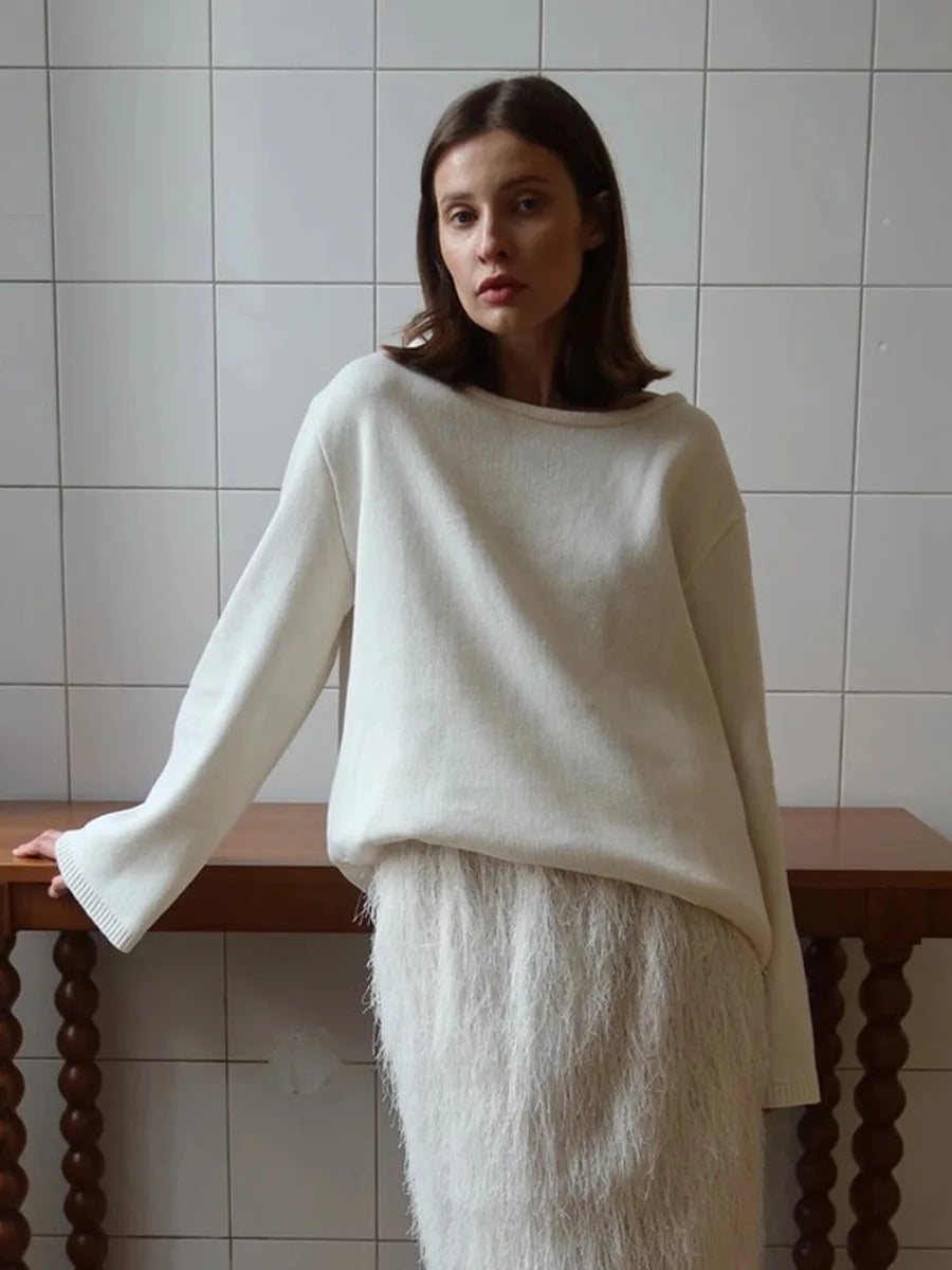 Tossy Female Backless Loose Knitwear Sweater Solid Casual Elegant Long Sleeve Patchwork Commute Clothes Women's Knit Pullover