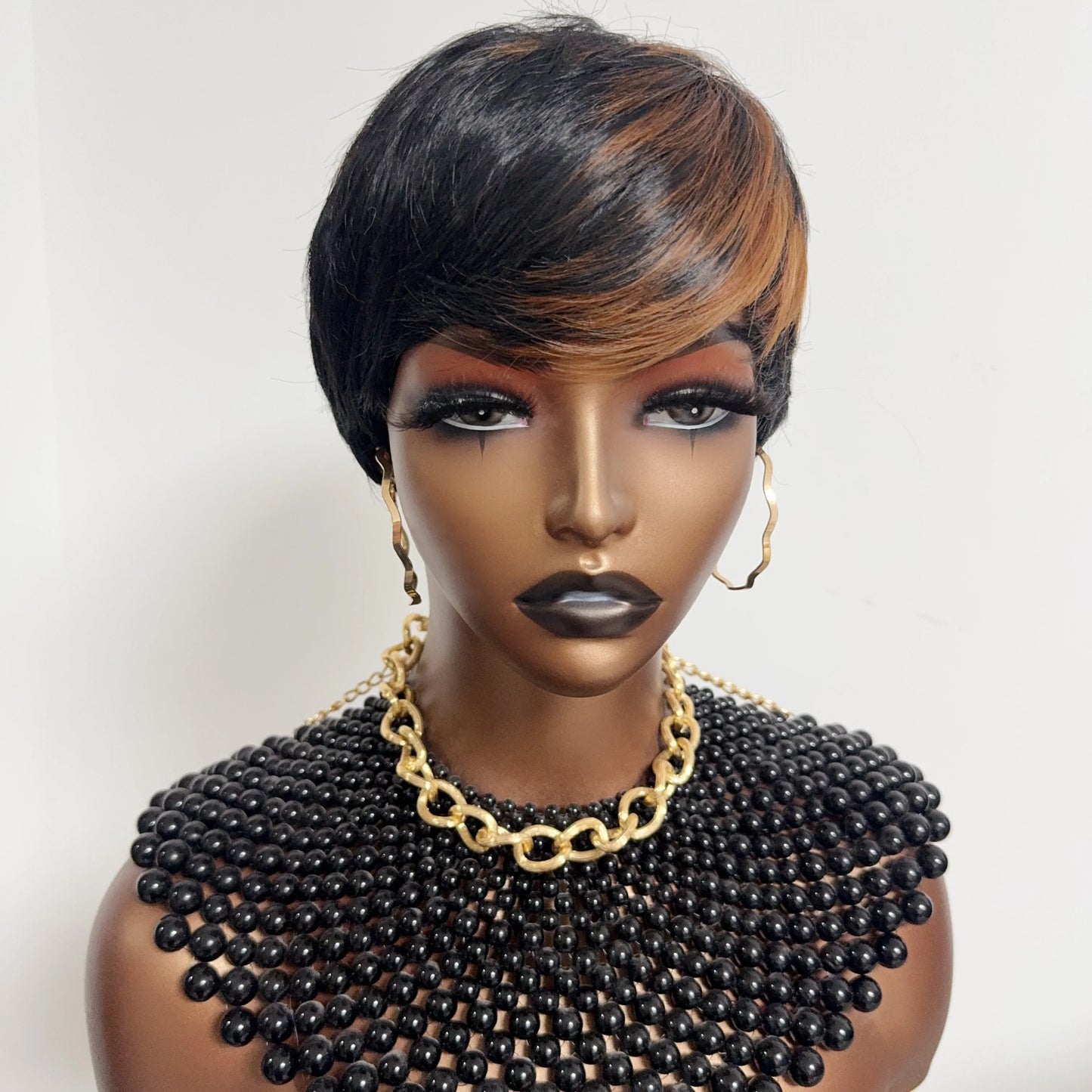 WIGERA Highlight Synthetic Short Straight Pixie Cut Hair Bob Wig Ombre Honey  Light Bronw Mix Black Layered Hair Wigs For Woman