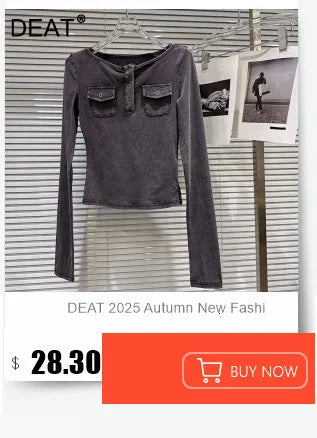 DEAT 2025 Early Autumn New Half High Neck Pin Hole Sweater For Women Fashion Irregular Niche Design Long Knit Pullover 11A06148