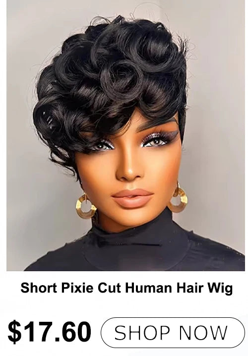 Short Finger Wave Wig for Women Black Pixie Cut Wigs Glueless 100% Human Hair Mommy Wigs Pixie Short Layered Ocean Waves Wig
