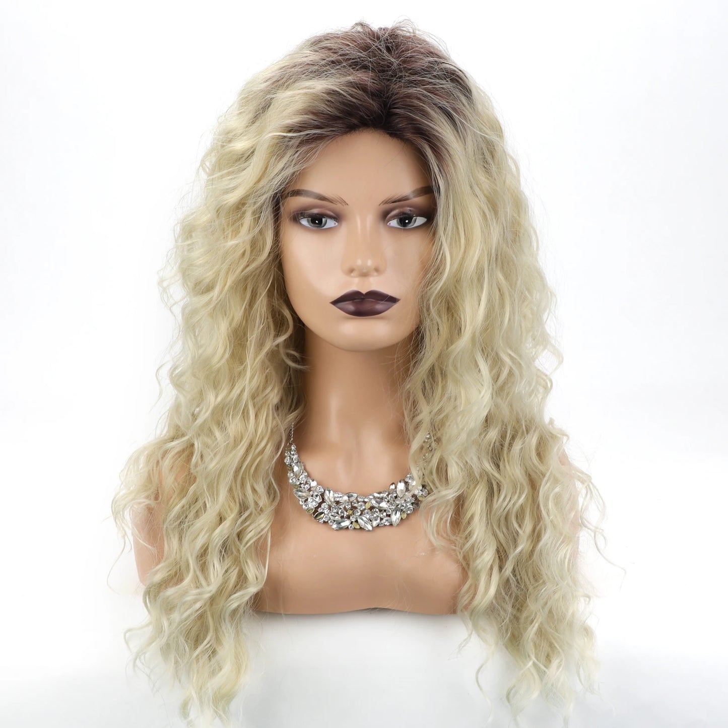 Ombre Blonde Brown Long Wavy Glueless Synthetic Wig - Natural Dimensional Highlights