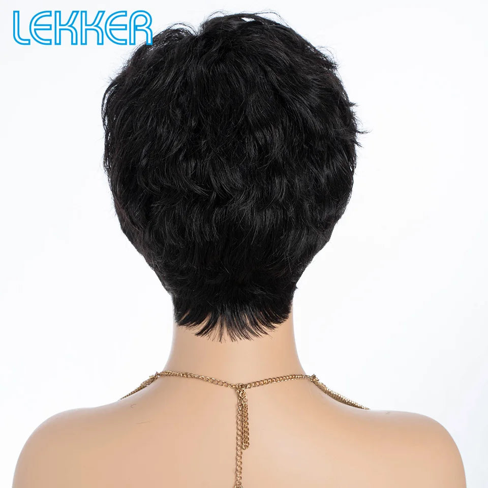 Lekker Short Pixie Cut Bob 100% Human Hair Wigs For Women Brazilian Remy Hair Natural black Full Machine Made Daily Straight Wig