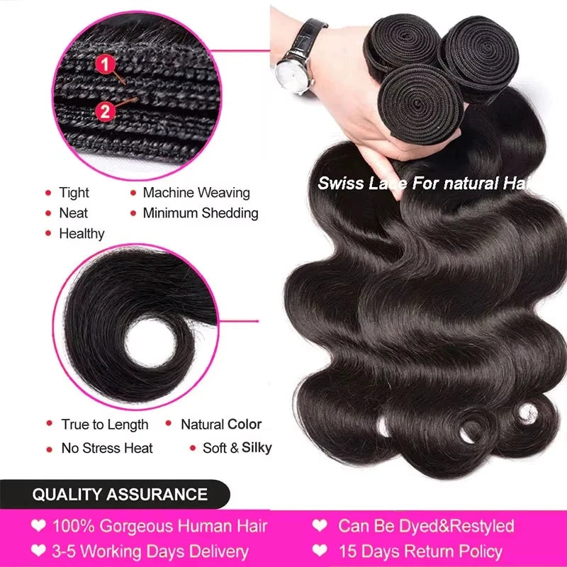 Body Wave 100% Unprocessed Human Hair 3 Bundles Brazilian Remy Virgin Natural Water Weave Bundle Extensions Tissage For Women