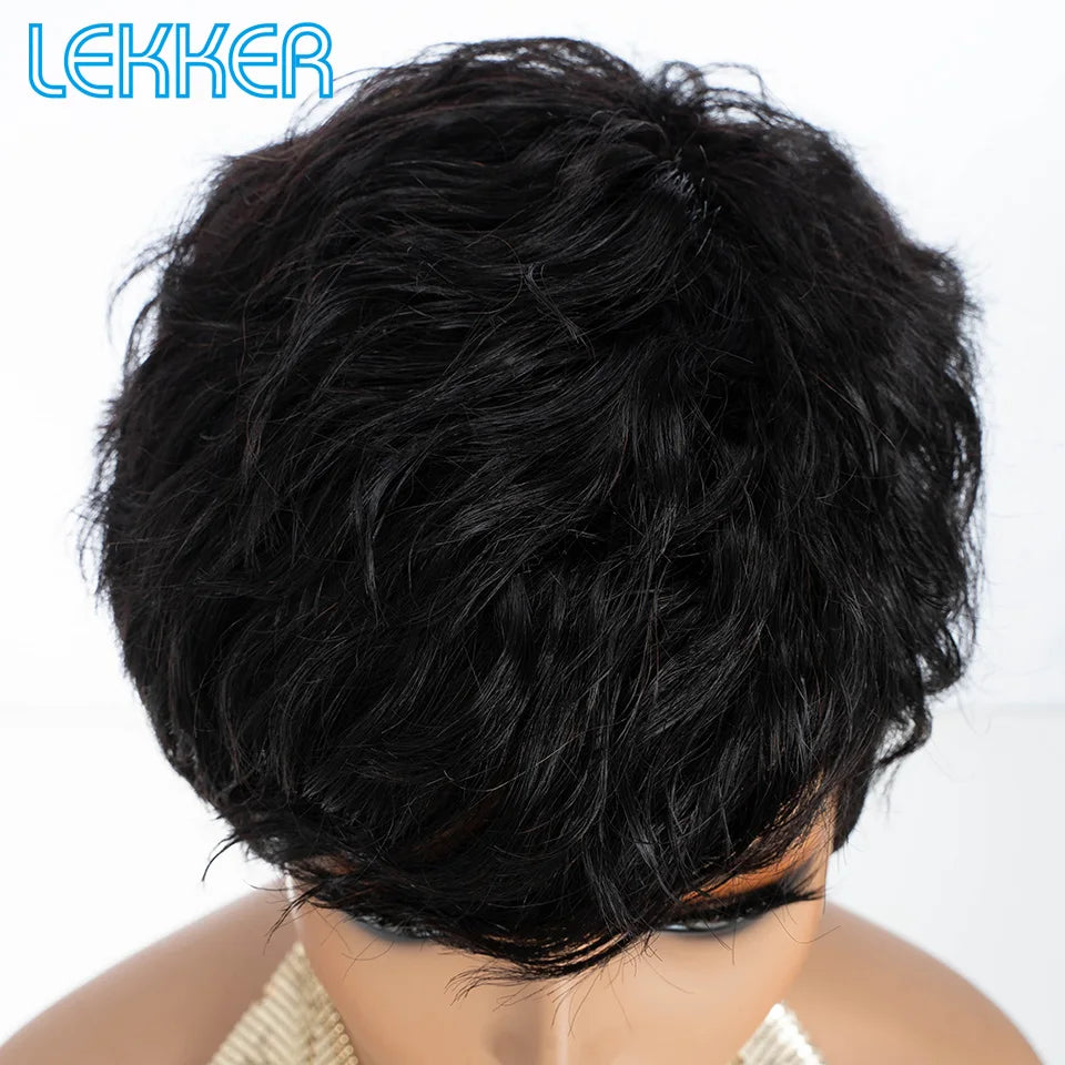 Lekker Short Pixie Cut Bob 100% Human Hair Wigs For Women Brazilian Remy Hair Natural black Full Machine Made Daily Straight Wig