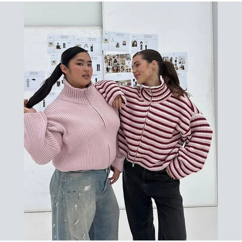 Women's Sweater Knitwear Striped Pullover Pulls Femmes Color Block Blouse O-neck Long Sleeve Loose Knit Sweater 2026 Spring Wear