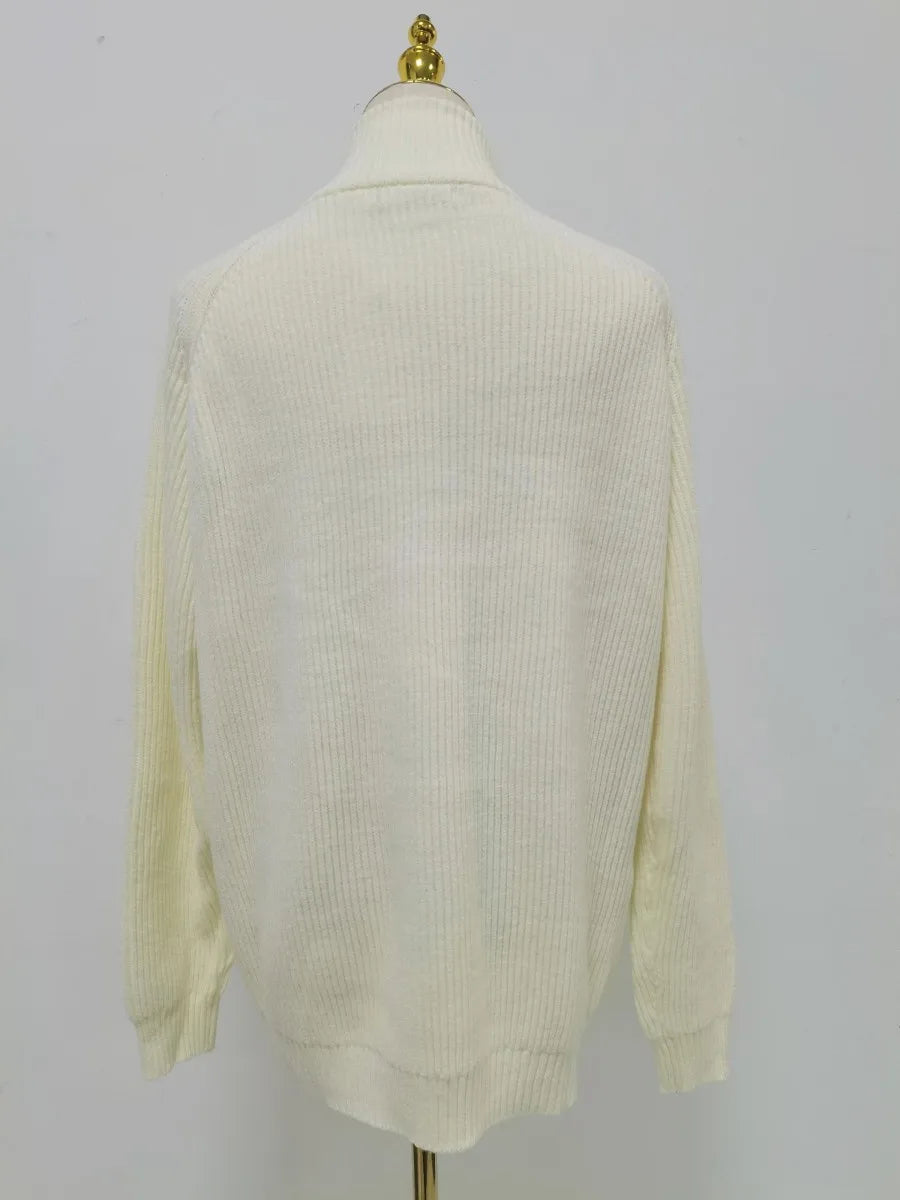 TWOTWINSTYLE Solid Loose Spliced Zipper Casual Sweaters for Women High Neck Long Sleeves Patchwork Embroidery Sweater Female New