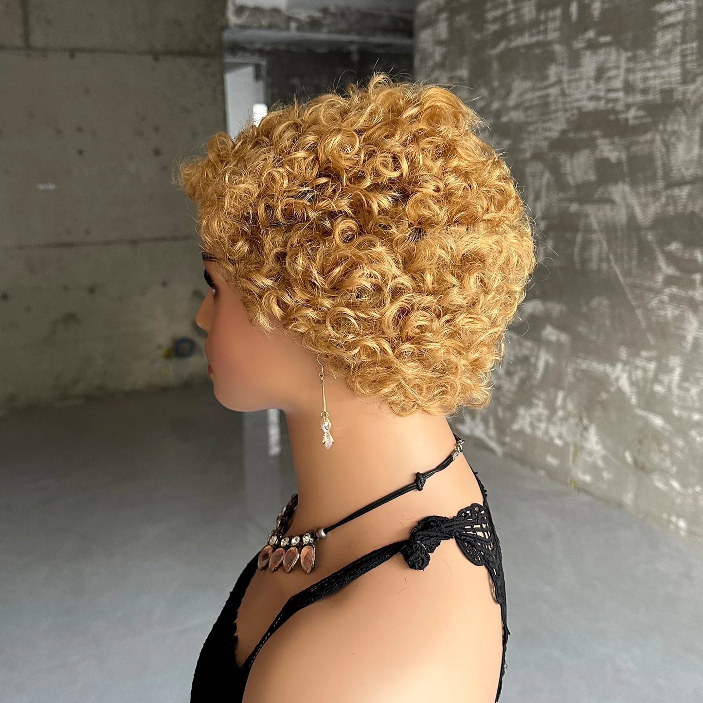 Short Curly Pixie Cut Human Hair Wigs For Women Full Machine Made Short Kinky Curly Wigs Human Hair Natural Black Color