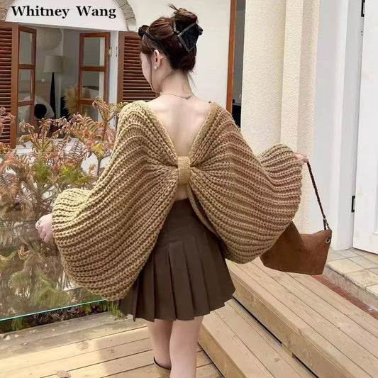 WHITNEY WANG Designer Style 2025 Autumn Winter Fashion Streetwear Butterfly Bow Sweater Women Oversize  Pullover