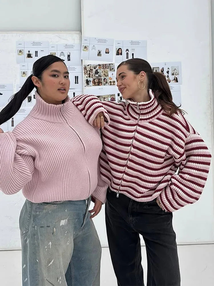 Women's Sweater Knitwear Striped Pullover Pulls Femmes Color Block Blouse O-neck Long Sleeve Loose Knit Sweater 2026 Spring Wear