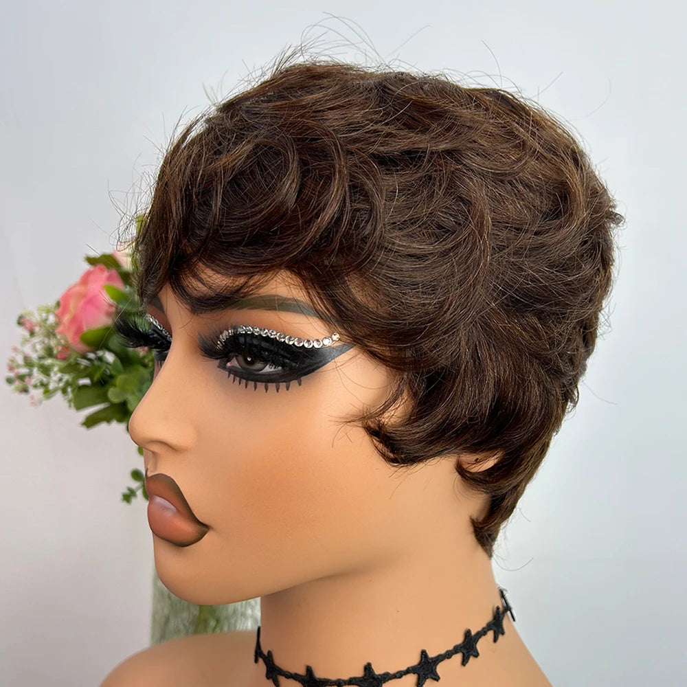 Short Human Hair Wigs Pixie Cut Straight perruque bresillienne for Black Women Machine Made Wigs With Bangs Cheap Glueless Wig