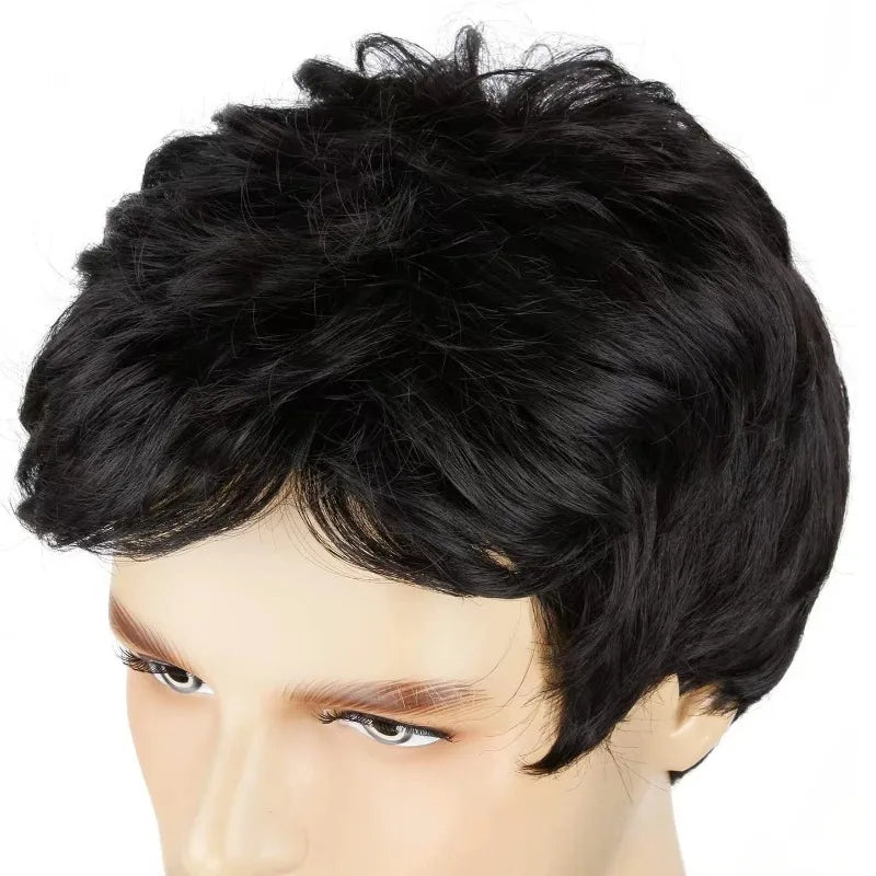 Synthetic Short Straight Wig Black Wigs for Men Natural Hair With Bangs Daily Cosplay Wig ﻿