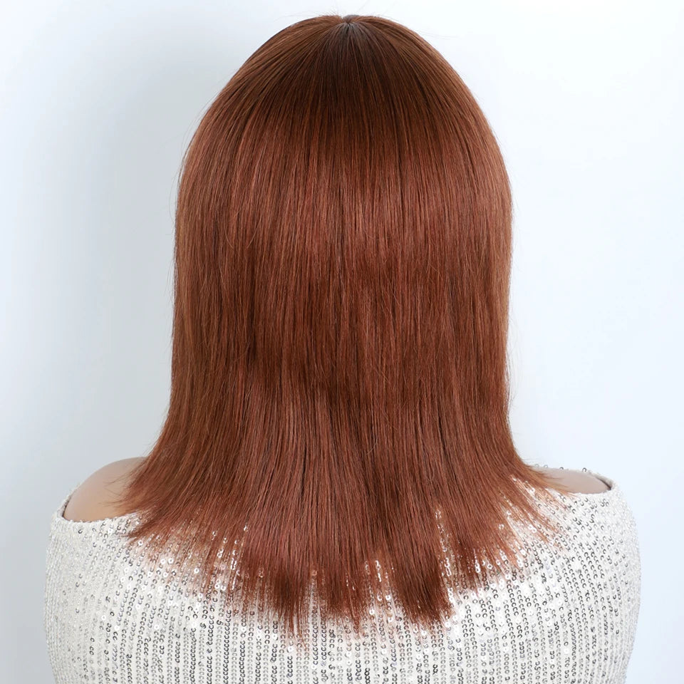 Lekker Glueless Short Brown Wolf Cut Straight Bob Human Hair Wigs With Bangs For Women Brazilian Remy Hair Ready to Wear Bob Wig