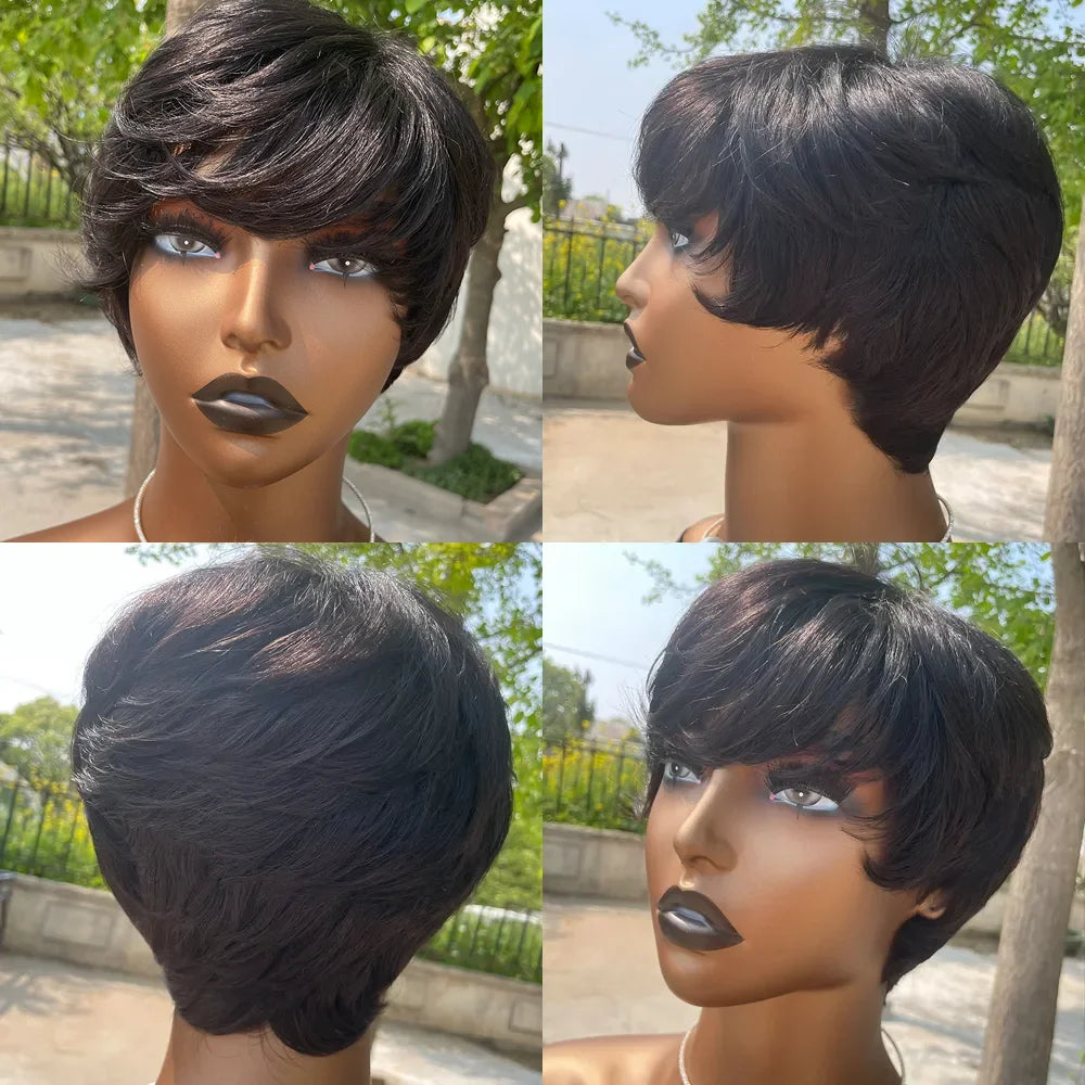 Pixie Cut Wigs Human Hair Wigs Short Pixie Cut Wig Human Hair For Black Women Machine Made Wigs With Bangs