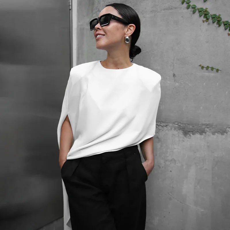 Tossy Fashion White Satin Tank Top For Women Short Sleeve Loose Solid Elegant Commute Autumn 2025 Clothes Female Tanks Tee Top