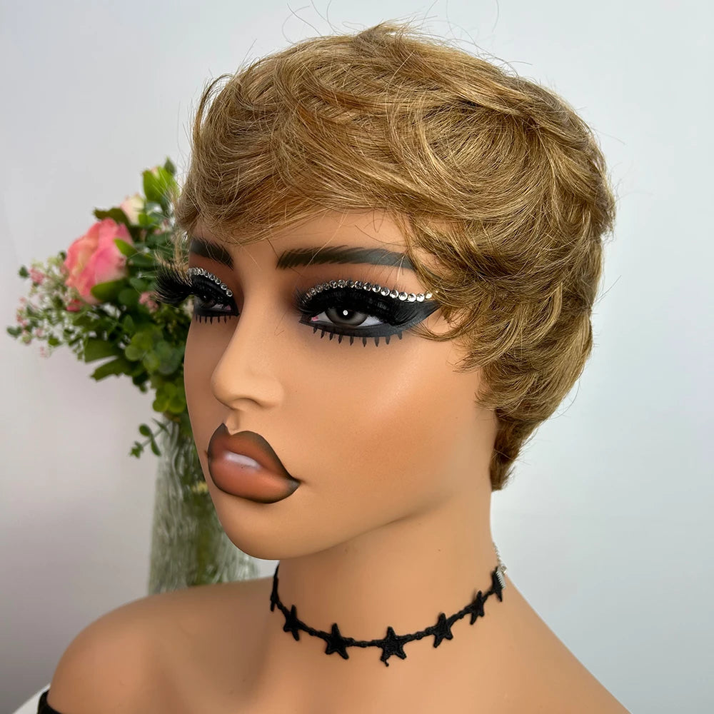 Short Human Hair Wigs Pixie Cut Straight perruque bresillienne for Black Women Machine Made Wigs With Bangs Cheap Glueless Wig