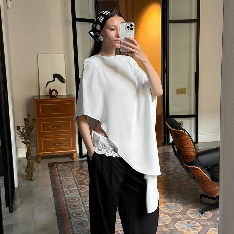 Tossy Fashion White Satin Tank Top For Women Short Sleeve Loose Solid Elegant Commute Autumn 2025 Clothes Female Tanks Tee Top