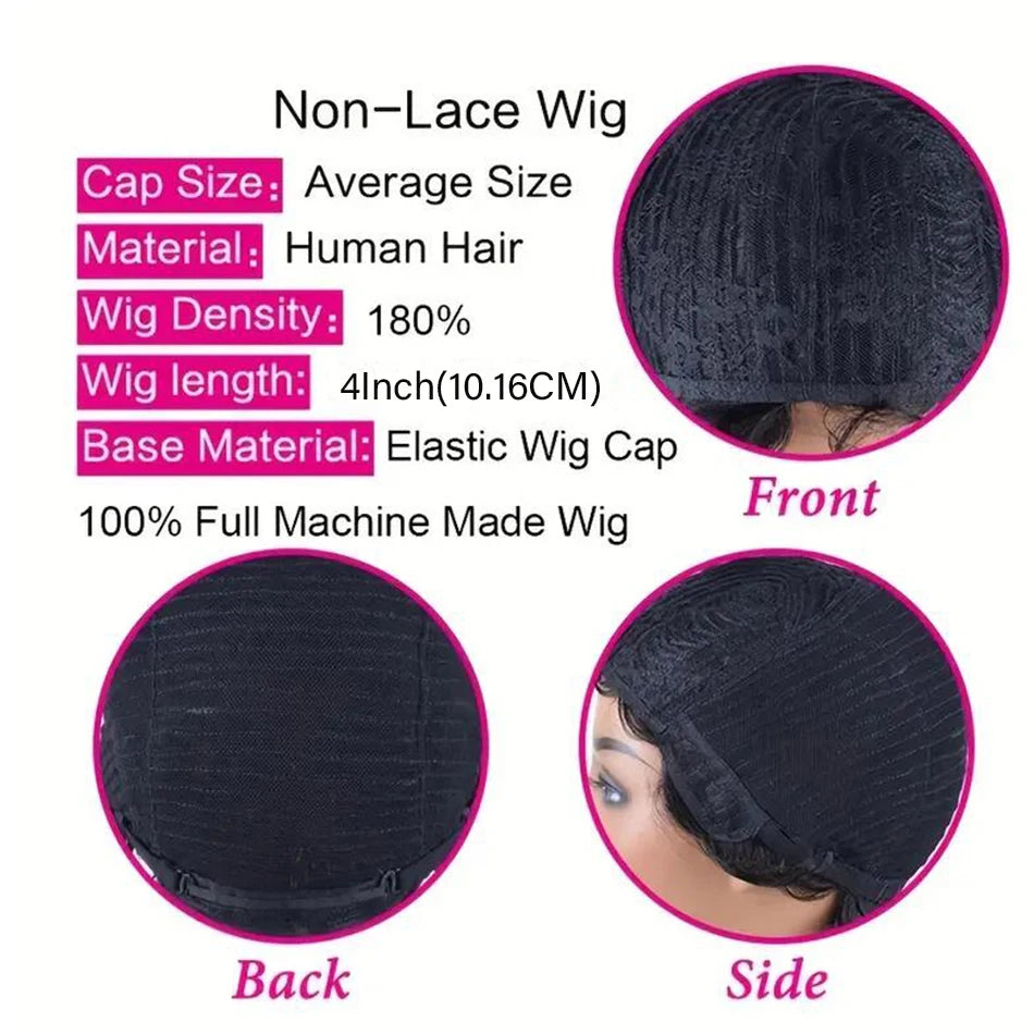 Short Finger Wave Wig for Women Black Pixie Cut Wigs Glueless 100% Human Hair Mommy Wigs Pixie Short Layered Ocean Waves Wig