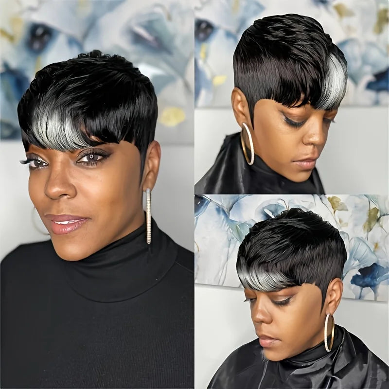 WIGERA Highlight Synthetic Short Straight Pixie Cut Hair Bob Wig Ombre Honey  Light Bronw Mix Black Layered Hair Wigs For Woman